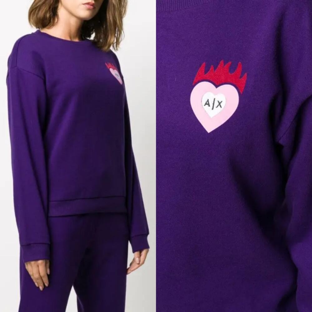 Armani Exchange Purple Heart Logo Sweatshirt Small Lounge Cozy Warm Winter Fall